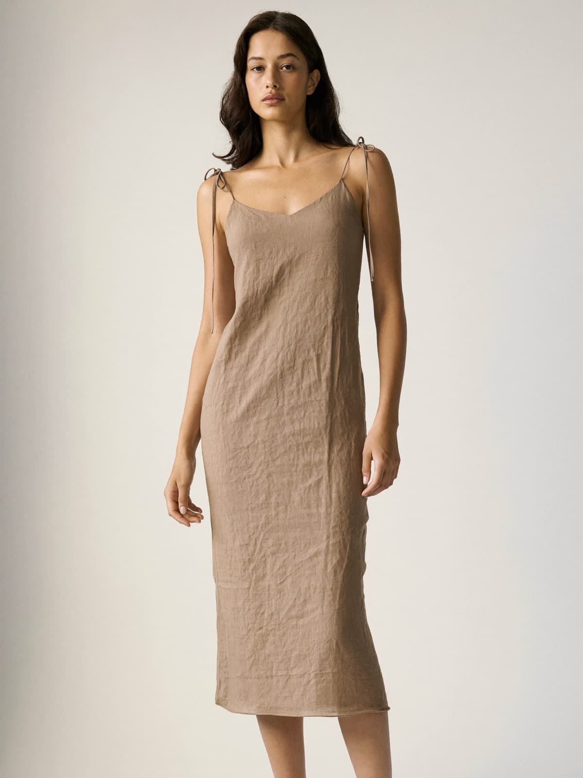 Anouk Slip Dress in Sand, front view