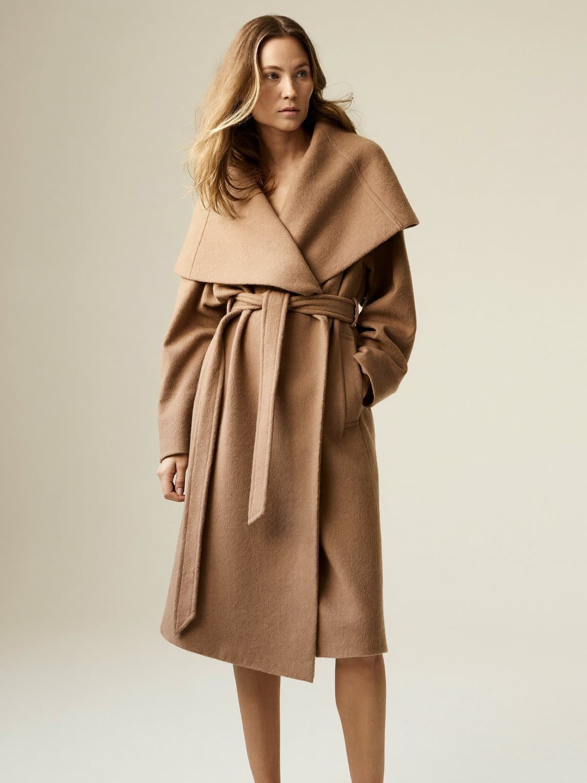Arden Wrap Coat in Camel, front view