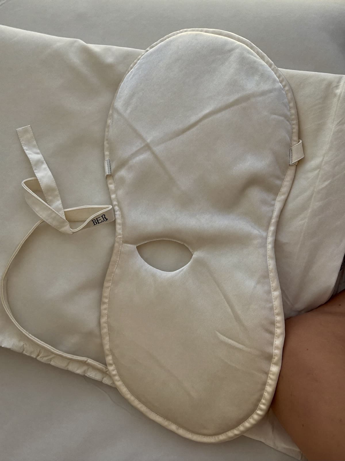 Aster Silk Eye Mask in Ivory, styled