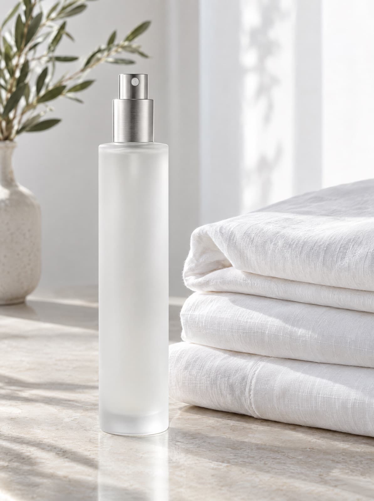 Linen Room Spray beside folded linen