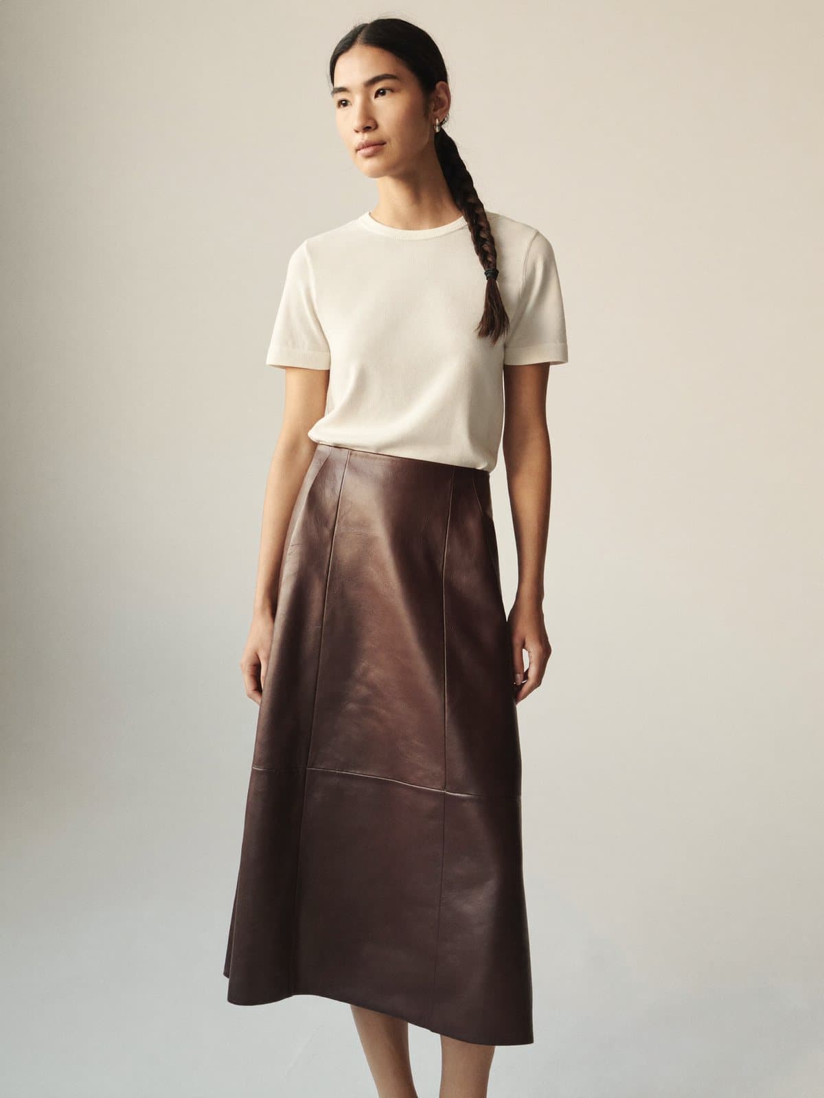 Calla Leather Skirt in Chocolate, front view