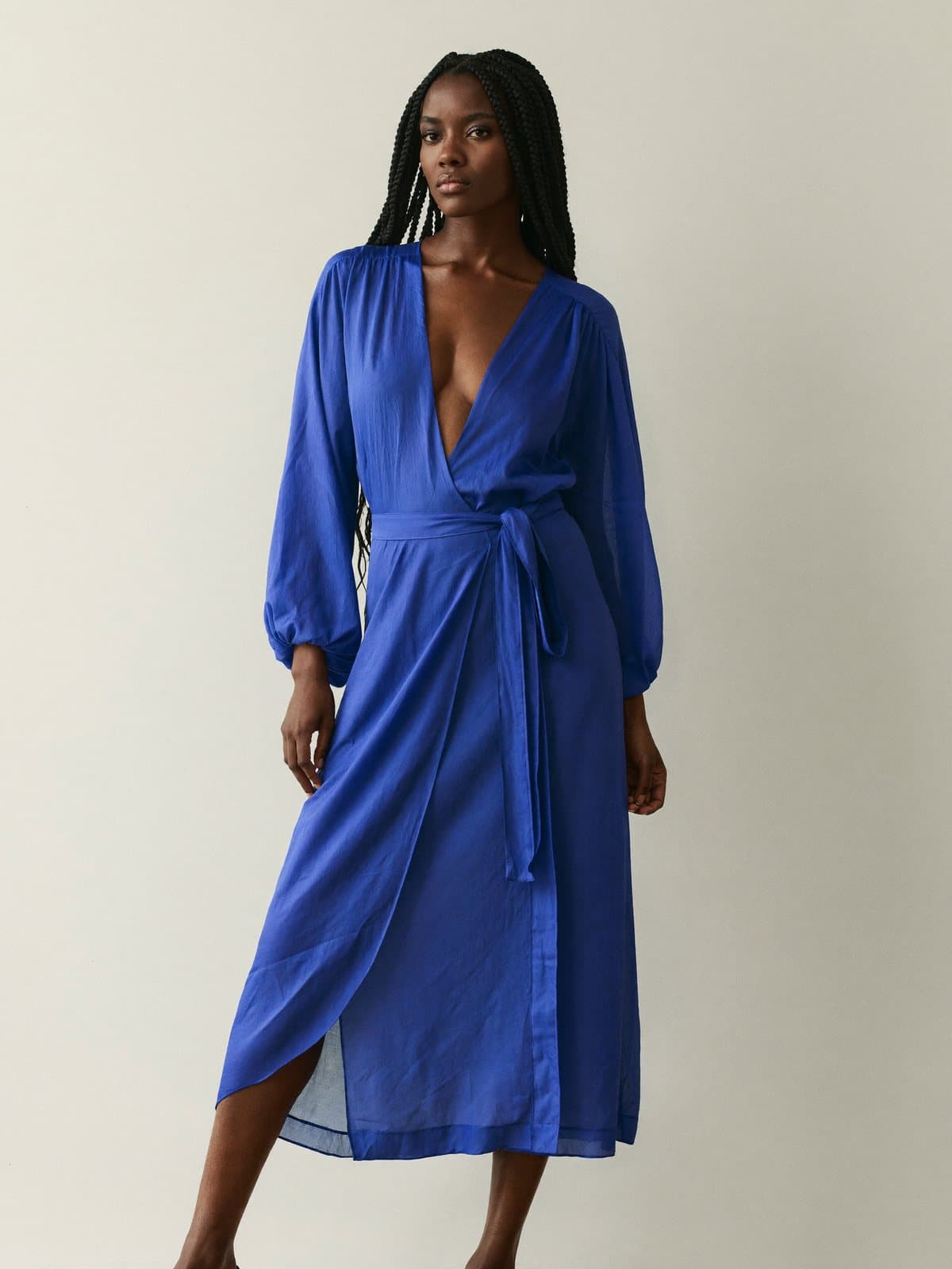 Cassia Wrap Dress in Cobalt, front view