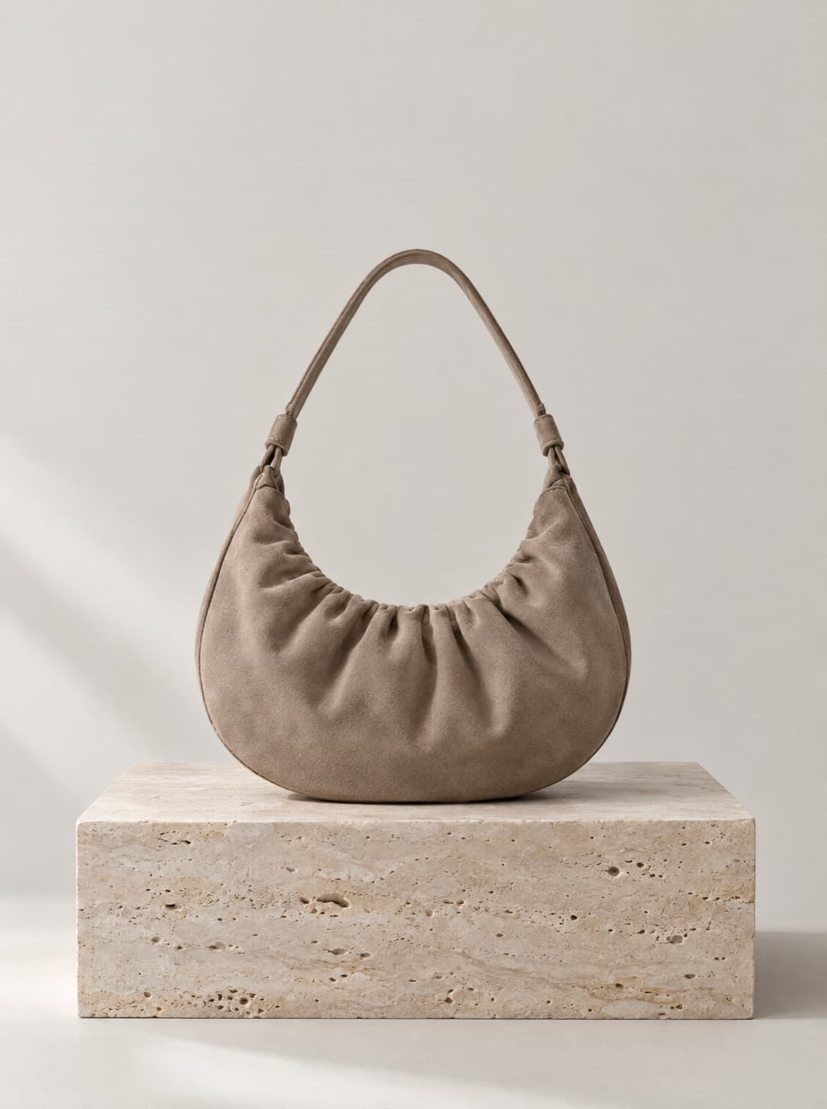 Cira Suede Hobo in Taupe, front view