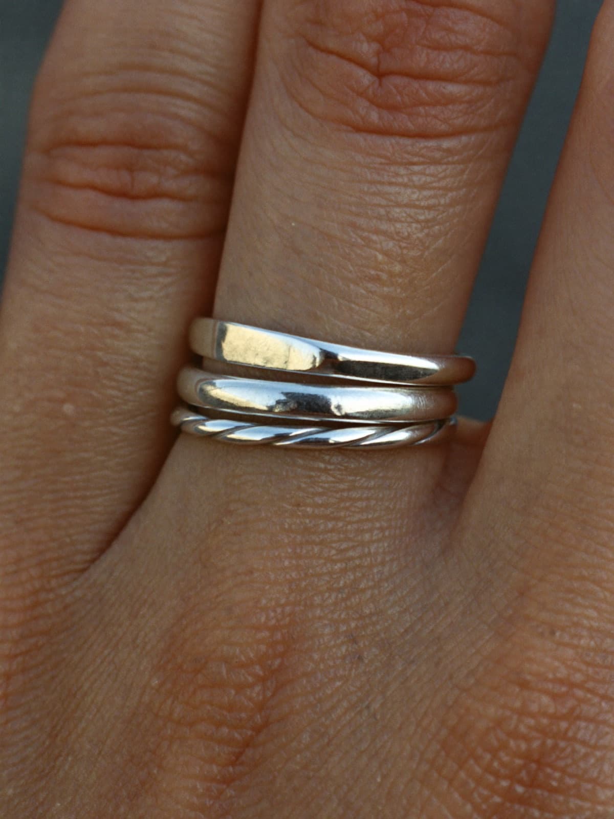 Cirrus Stacking Rings in Silver, worn