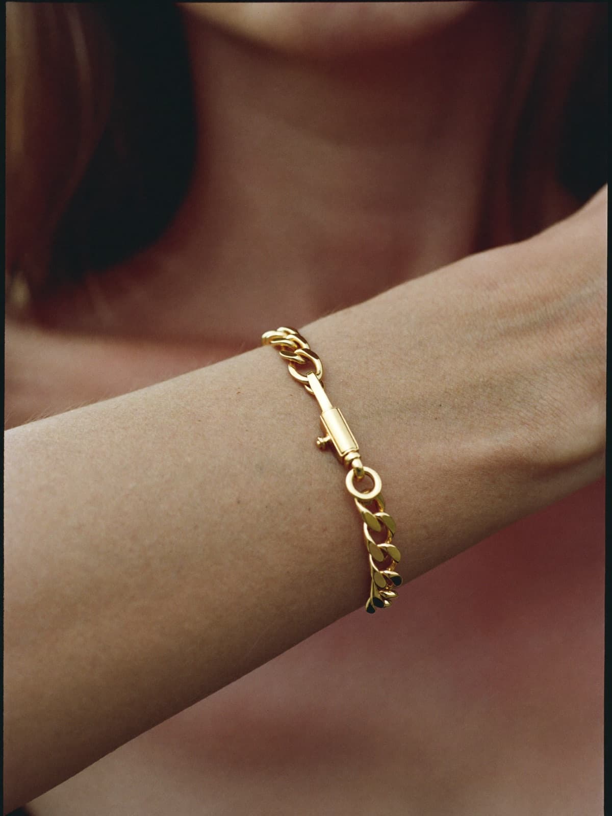 Cleo Curb Bracelet in Gold, worn