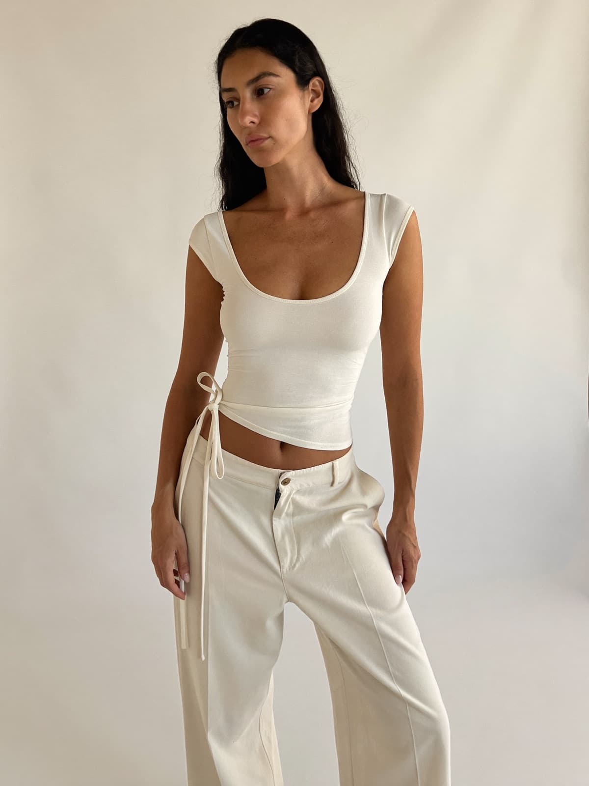 Colette Wrap Top in Chalk, front view