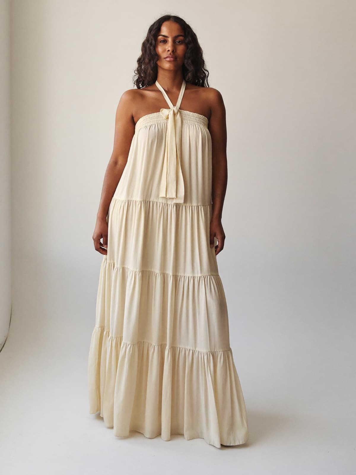 Cosima Tiered Maxi in Ivory, front view