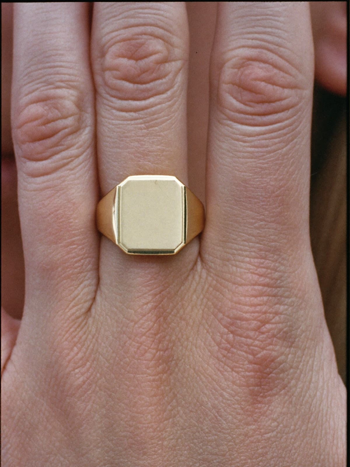 Crest Square Signet in Gold, worn