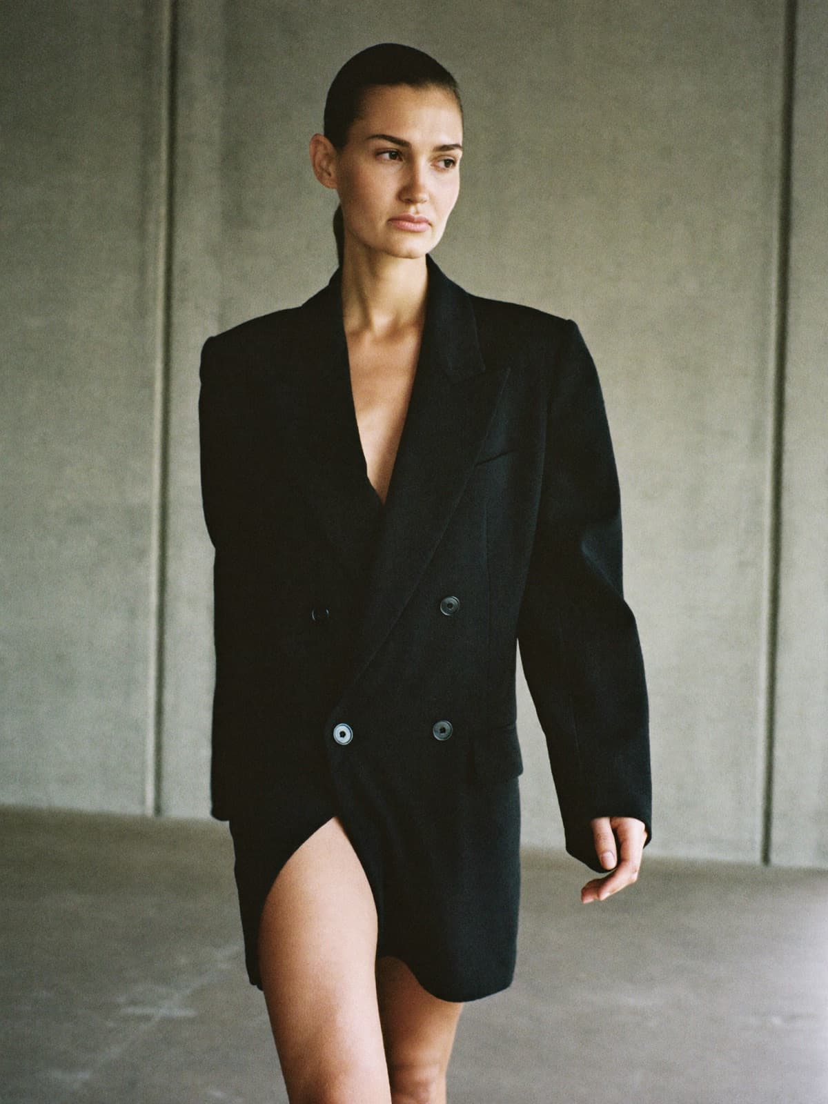 Delphine Blazer Dress in Black, worn on location