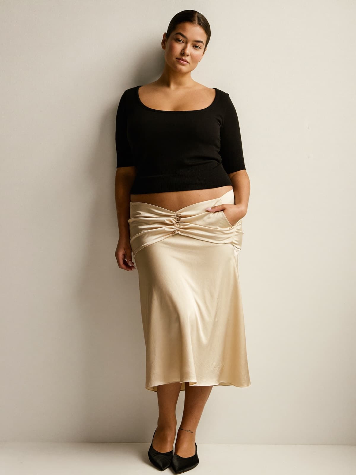 Dove Slip Skirt in Champagne, front view