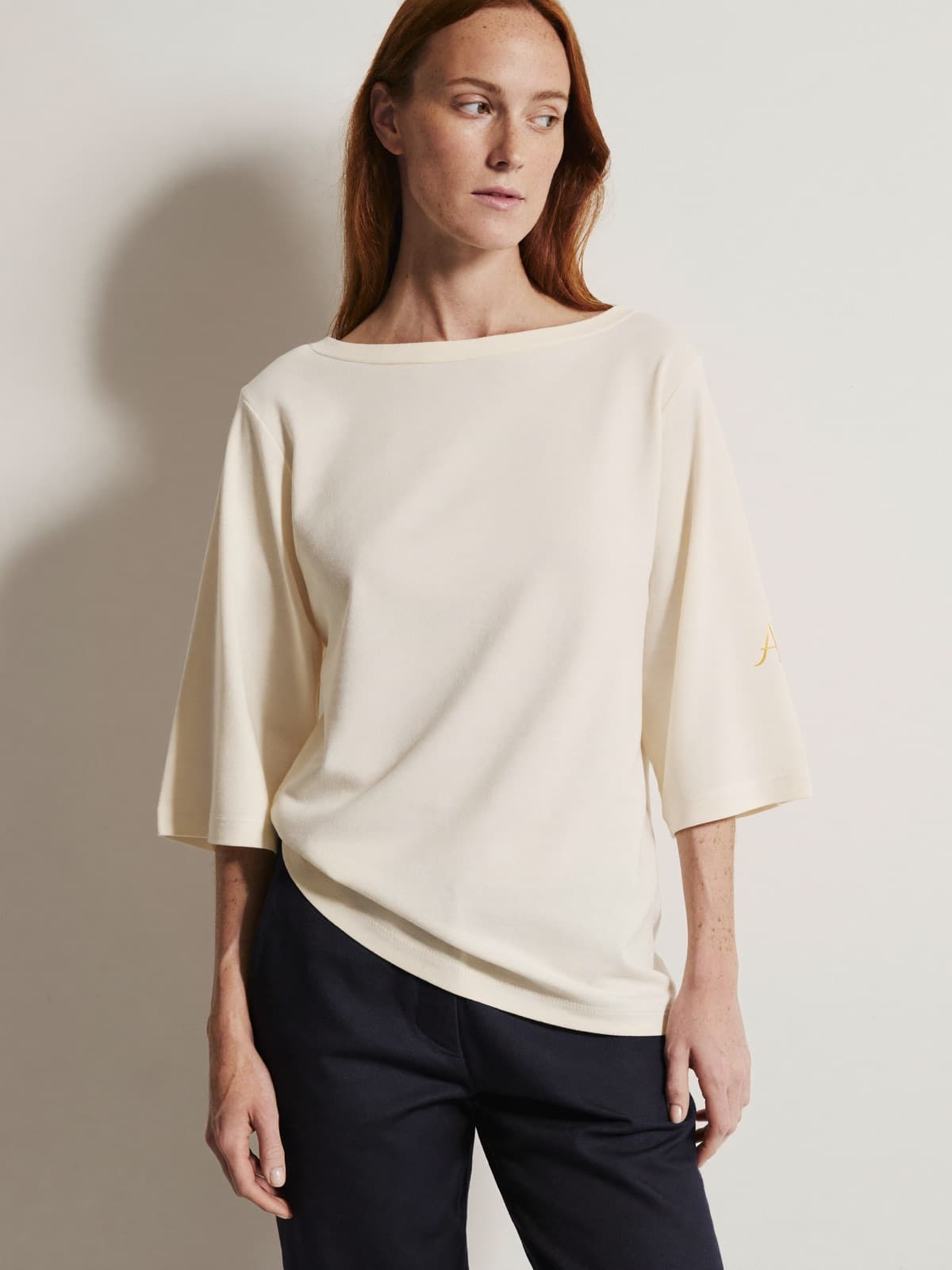 Edie Boat Neck Tee in Ivory, front view