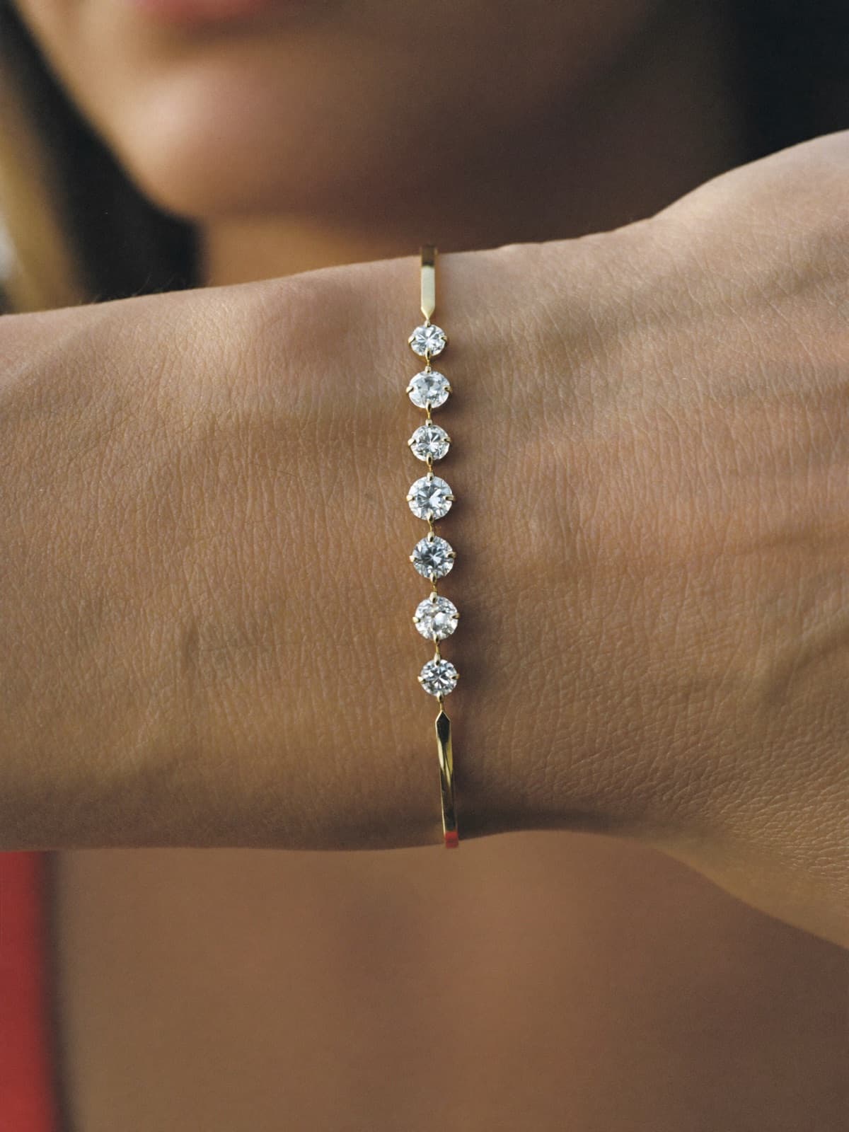 Estella Line Bracelet in Yellow Gold, worn