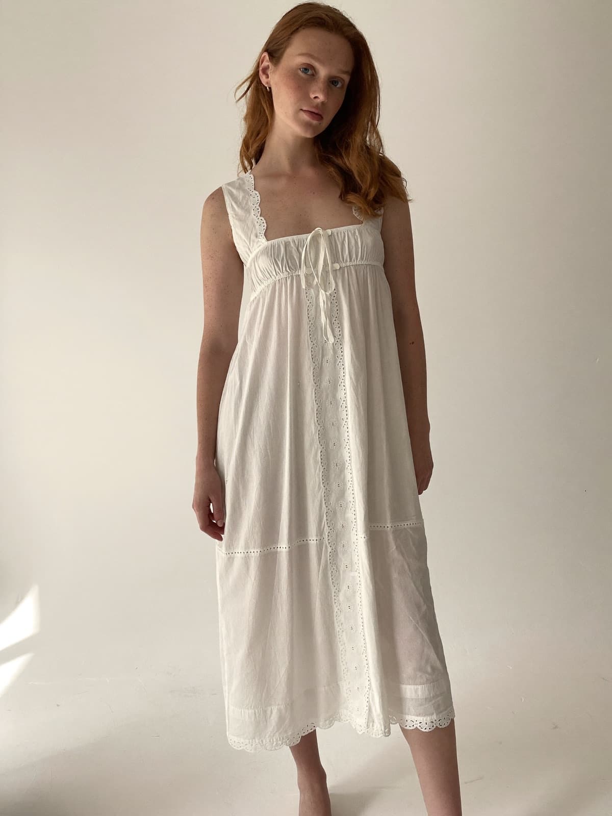 Eulalie Broderie Dress in White, front view