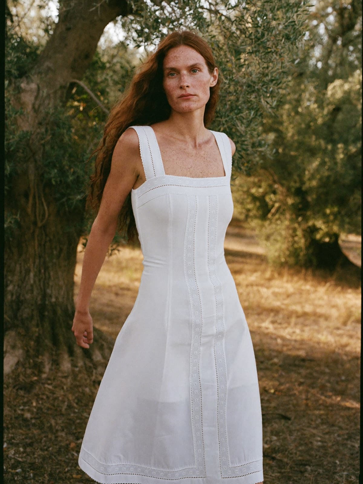 Eulalie Broderie Dress in White, worn on location