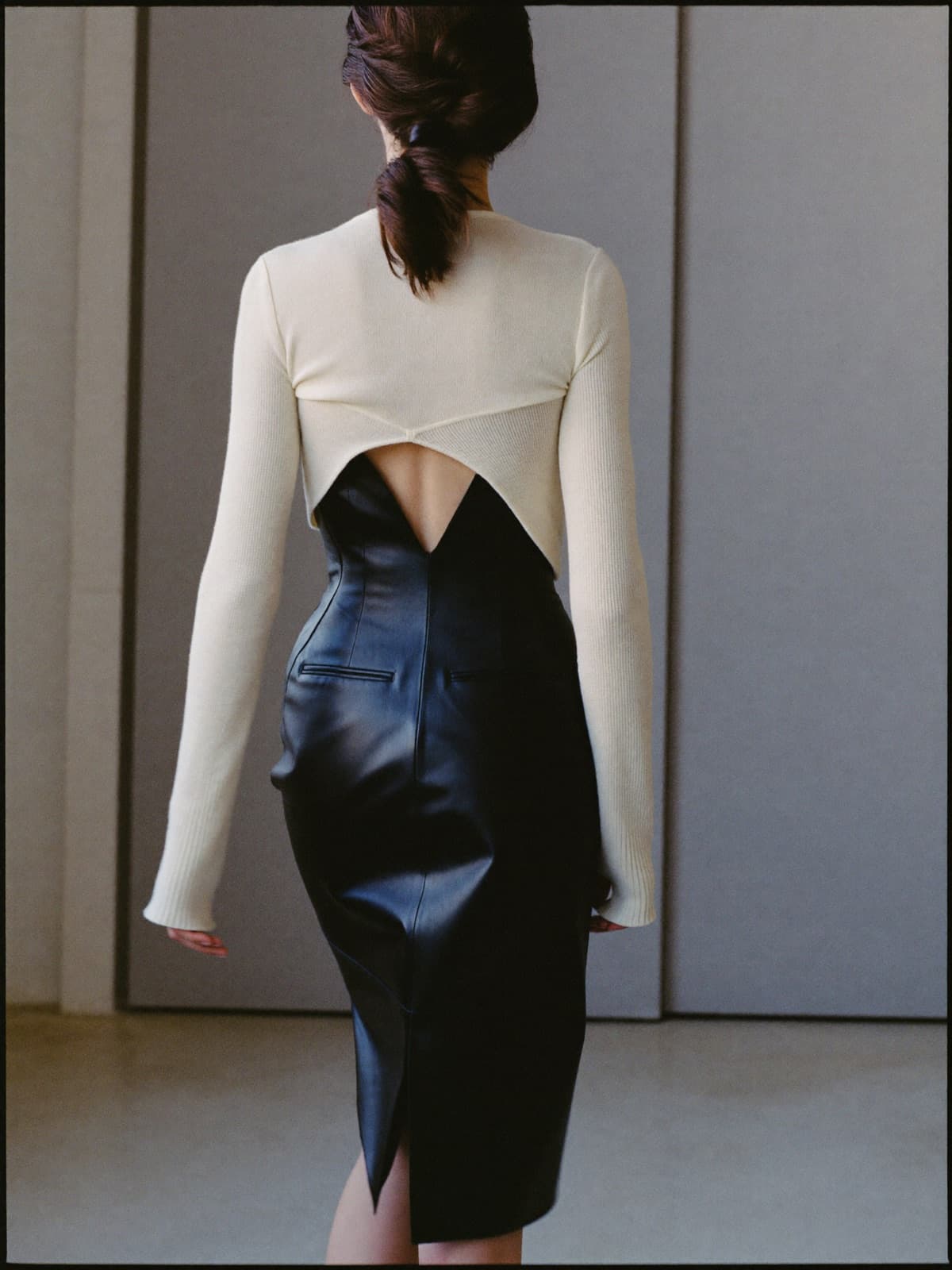 Faye Leather Skirt in Black, worn on location