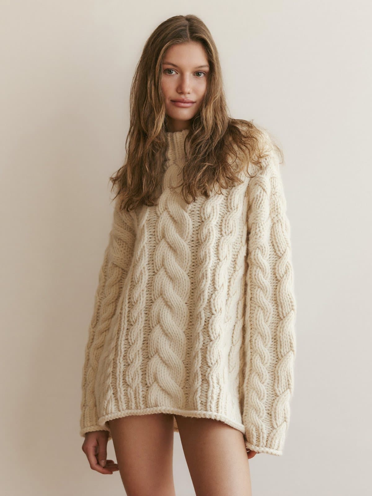 Fenna Cable Jumper in Ecru, front view