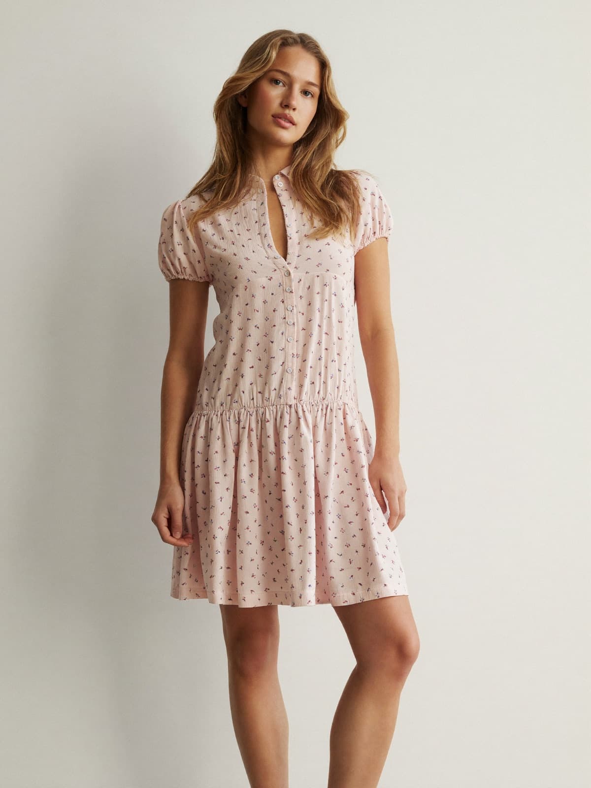 Fleur Tea Dress in Blush, front view