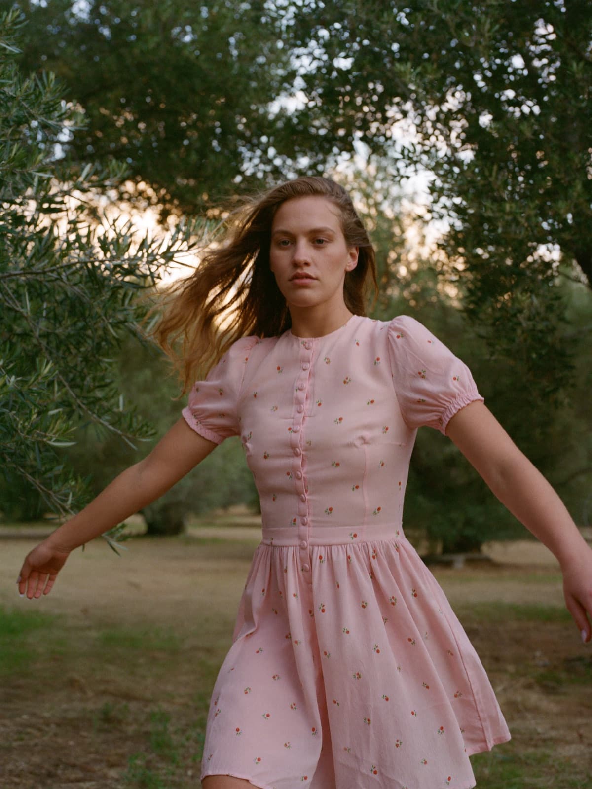 Fleur Tea Dress in Blush, worn on location