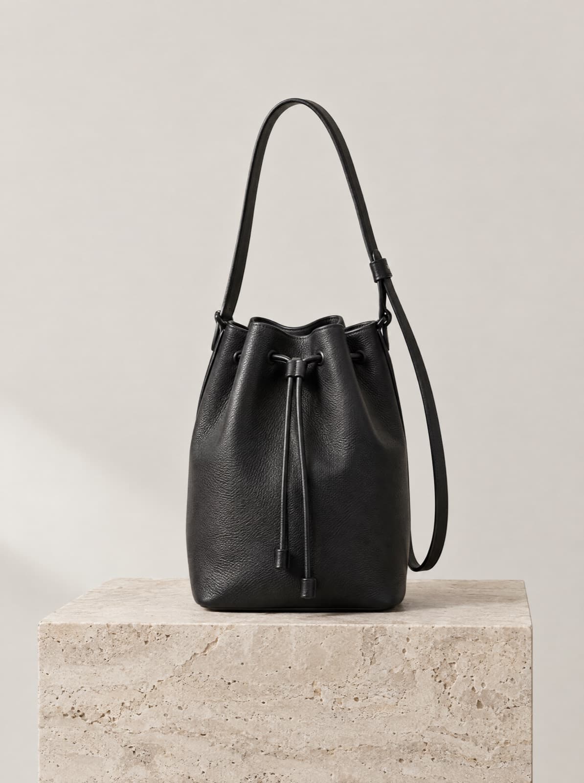 Freya Bucket Bag in Black, front view