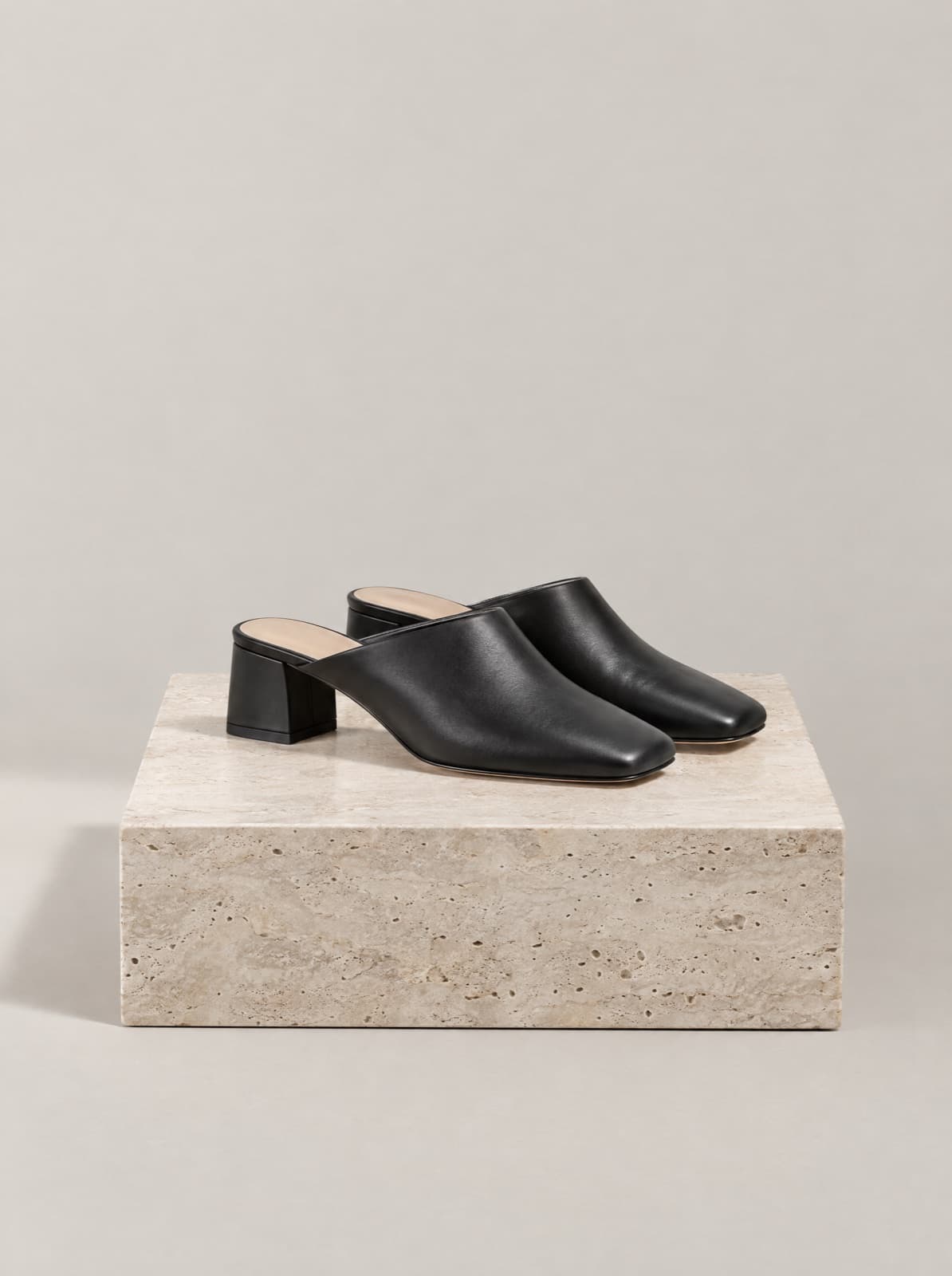 Giada Leather Mule in Black, side view