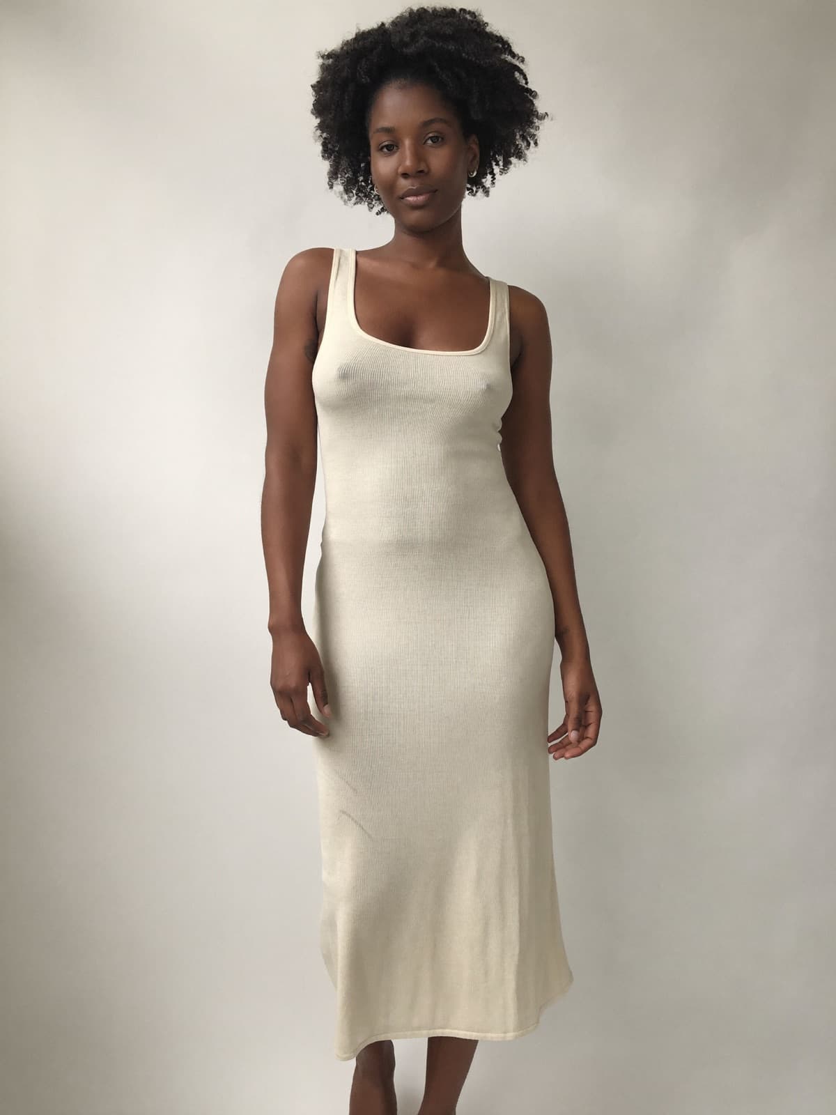 Gisèle Knit Tank Dress in Oat, front view