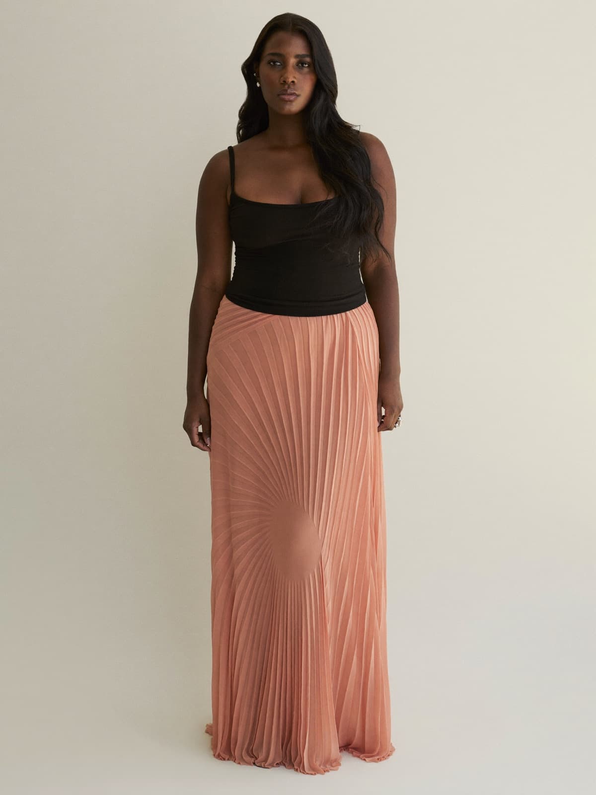 Greer Chiffon Skirt in Blush, front view