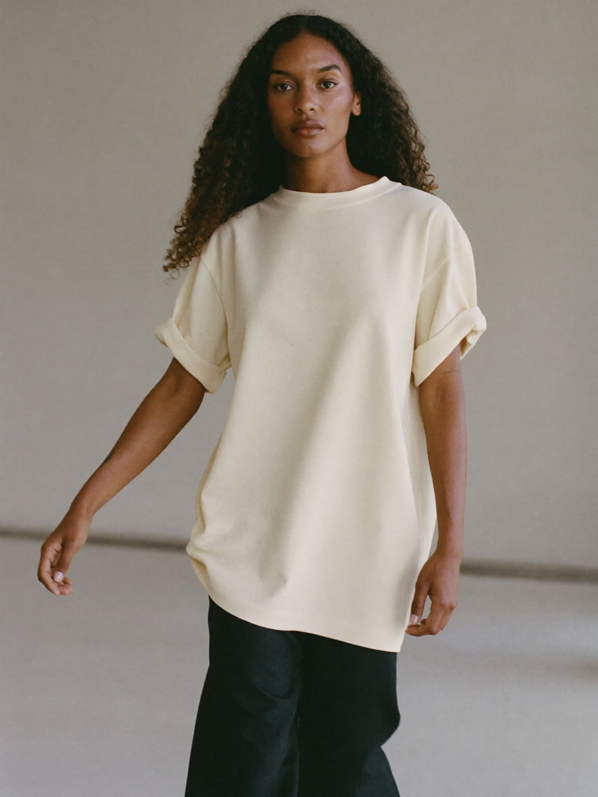 Hana Oversized Tee in Ecru, worn on location