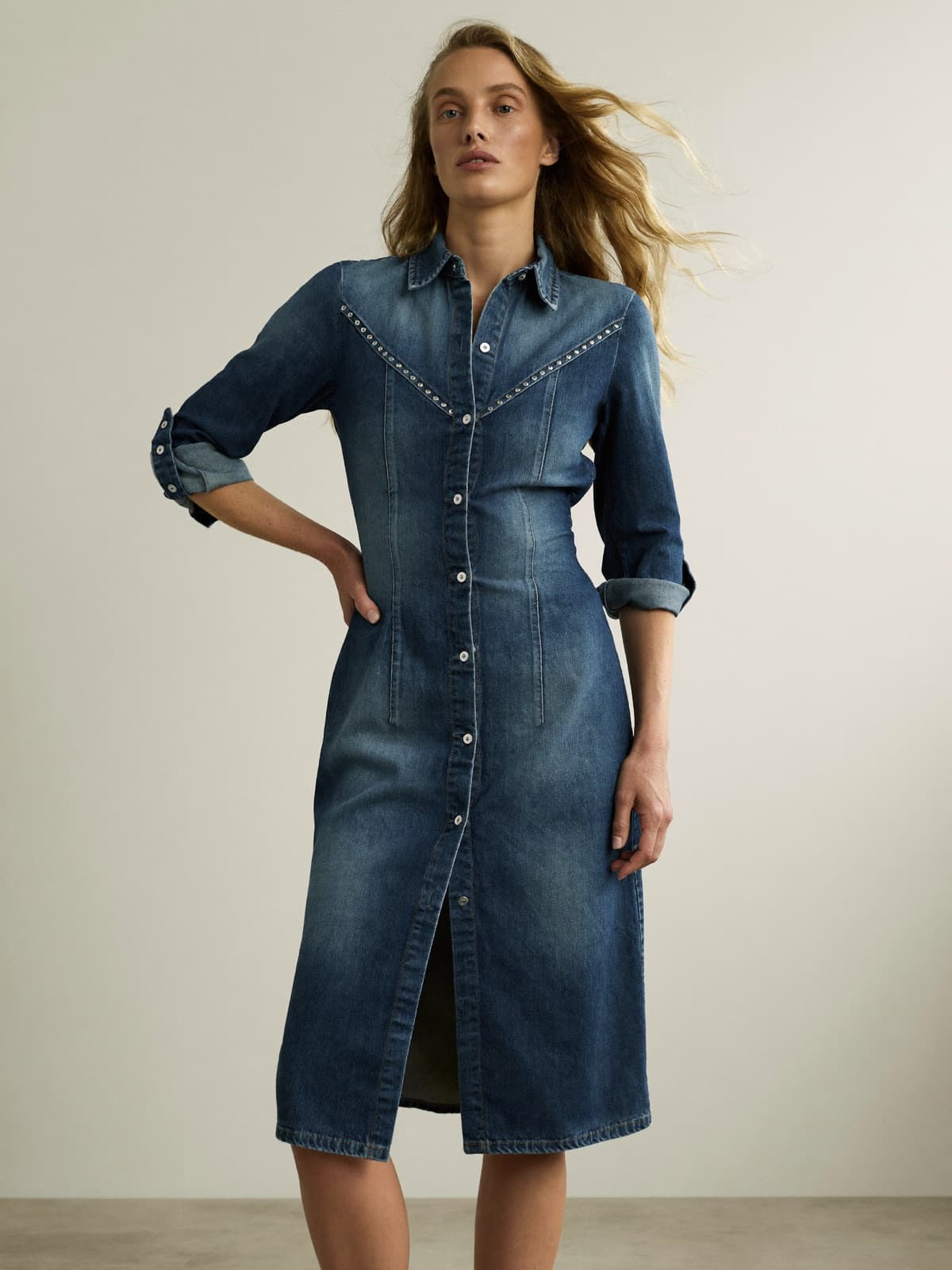 Hedda Denim Dress in Vintage Indigo, front view