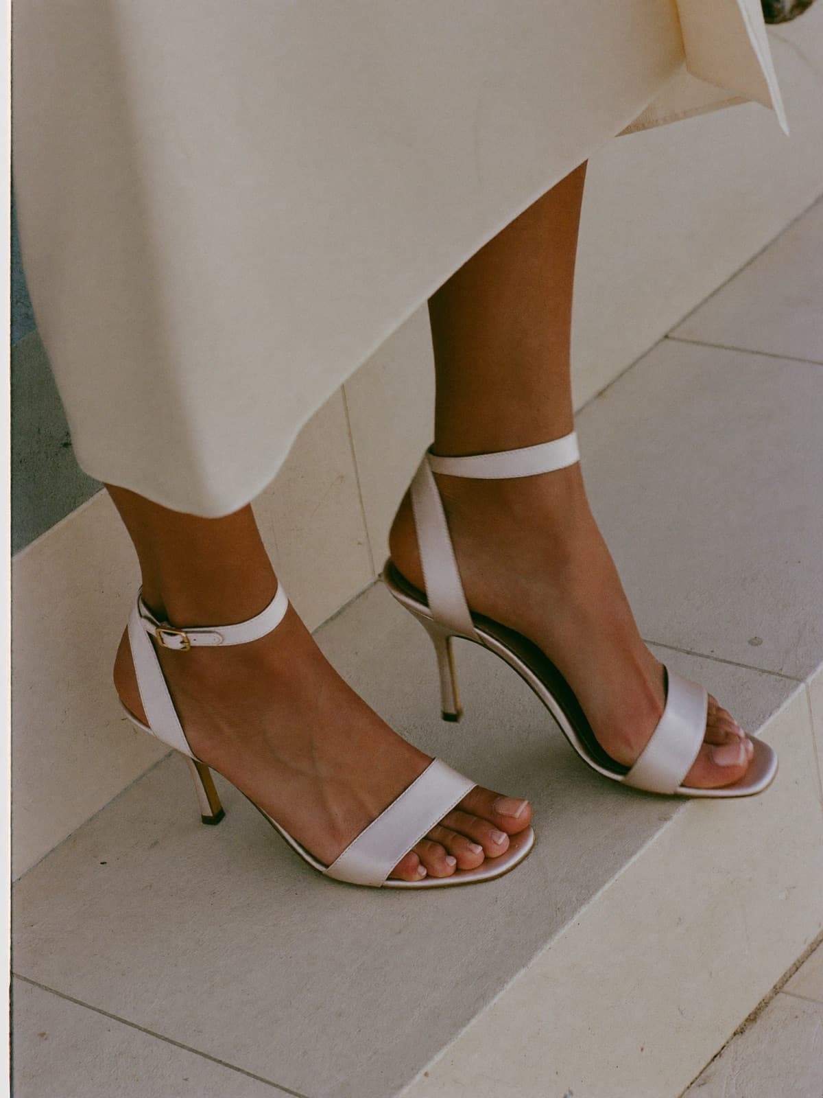 Hedy Evening Sandal in Champagne, worn