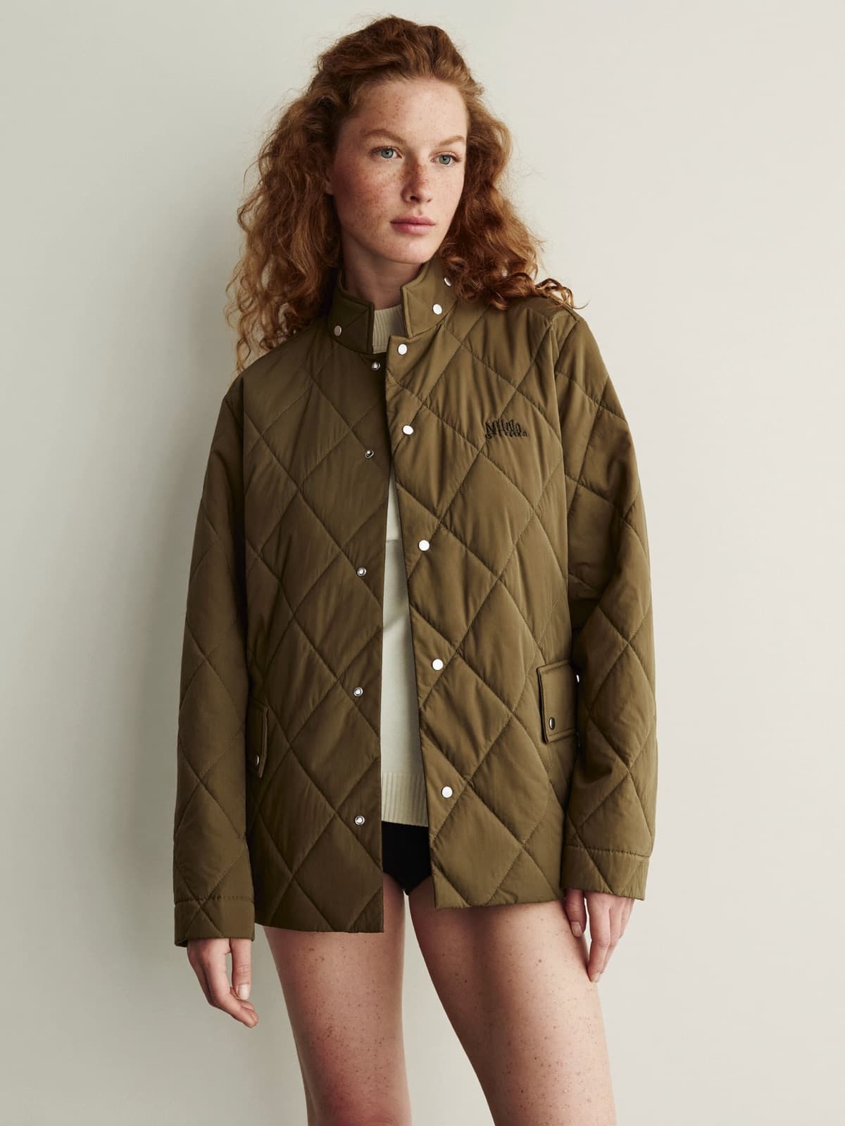 Ilse Quilted Jacket in Olive, front view
