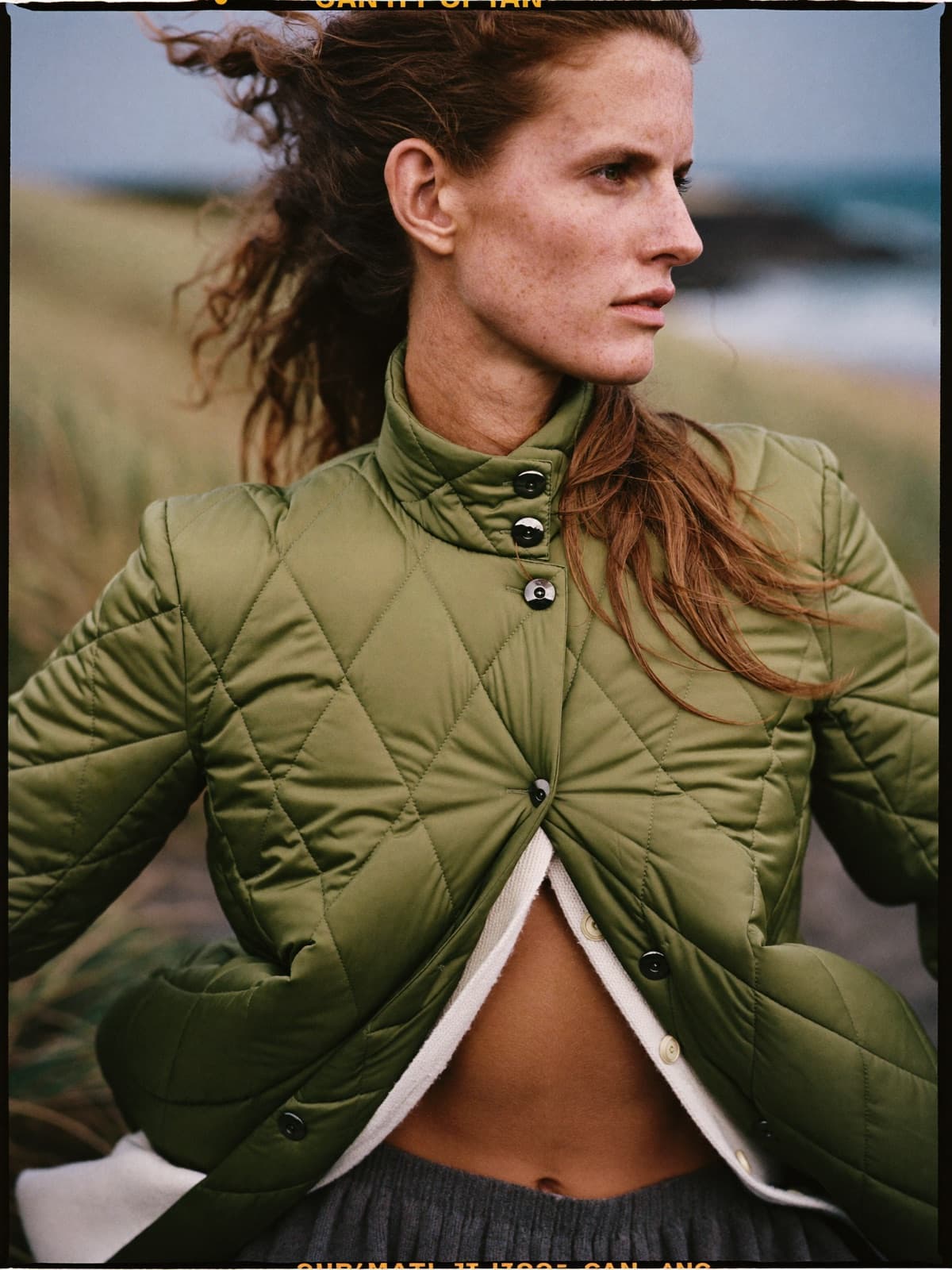 Ilse Quilted Jacket in Olive, worn on location