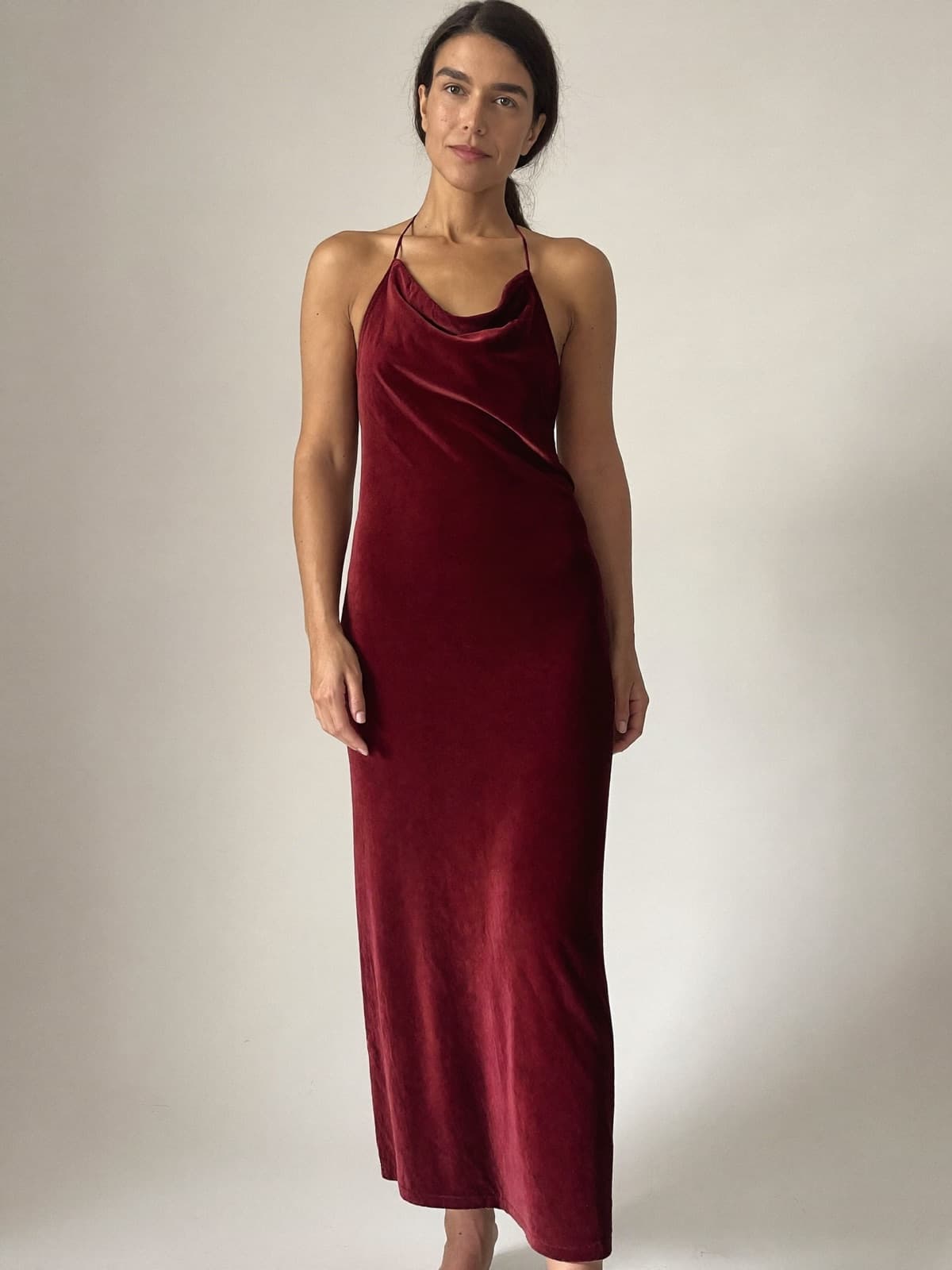Imogen Velvet Slip in Oxblood, front view