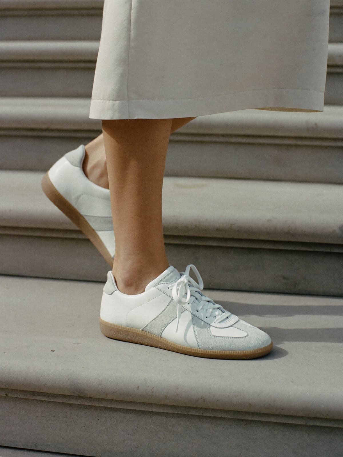 Jolie Leather Sneaker in White, worn