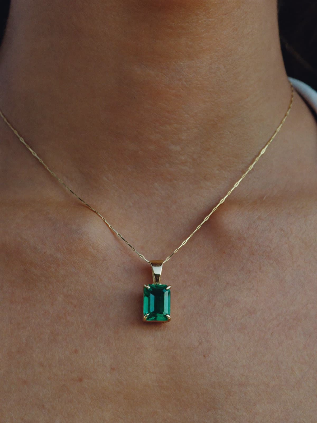 Juliet Emerald Pendant in Yellow Gold, worn