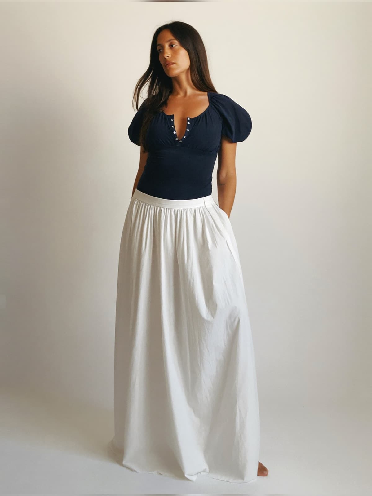 Lark Poplin Skirt in White, front view