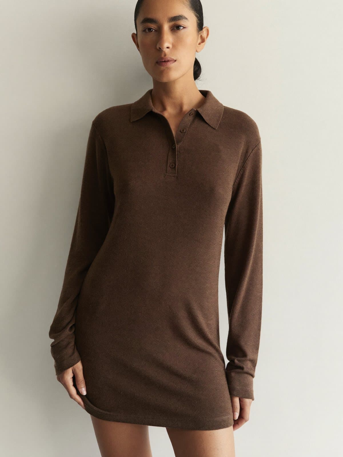 Liora Cashmere Polo in Chocolate, front view