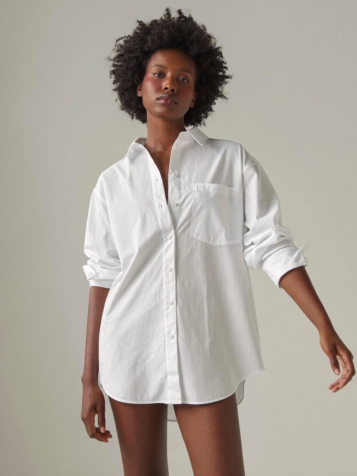 Lisette Poplin Shirt in White, front view