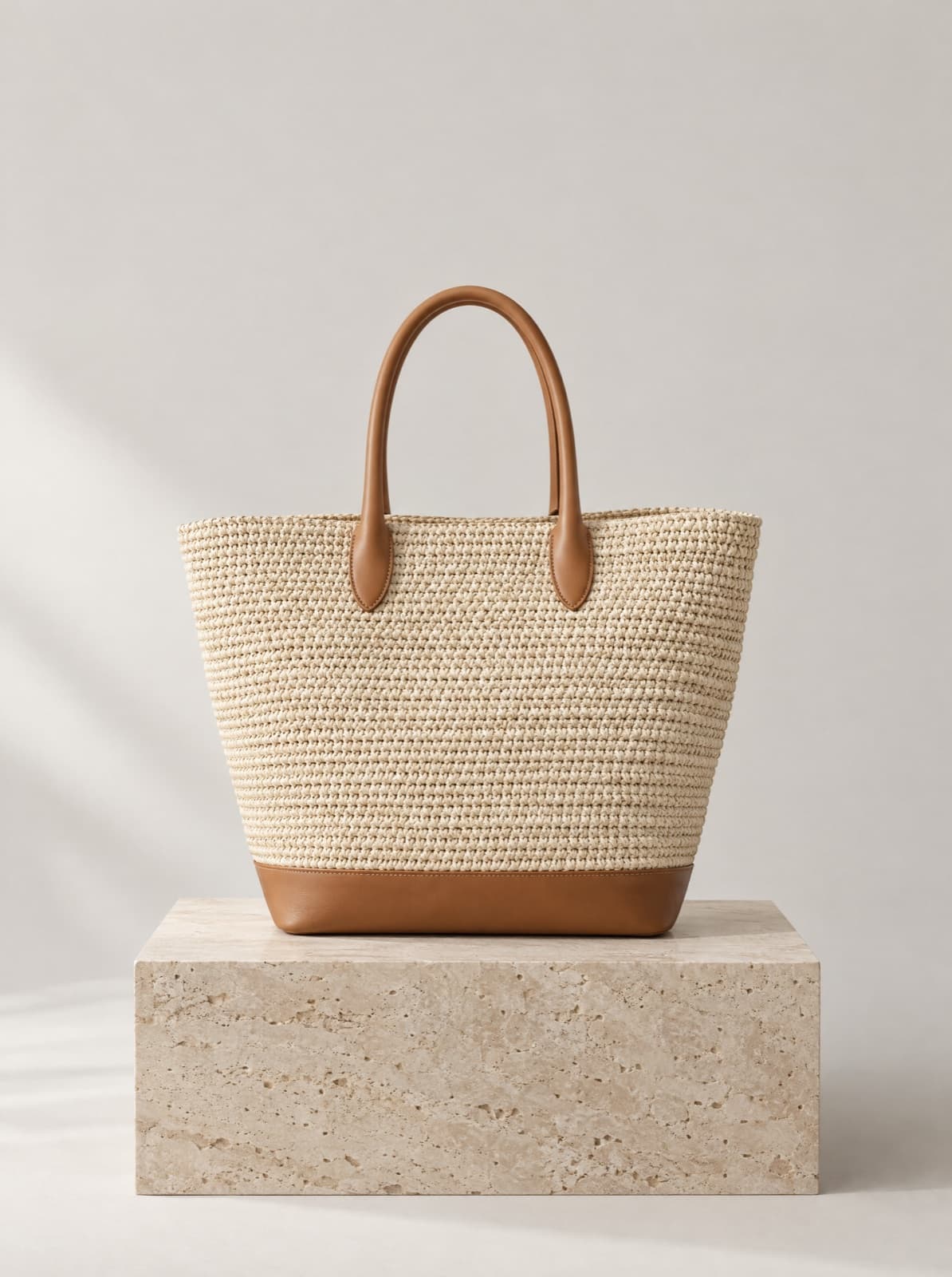 Luma Raffia Tote in Ecru, front view