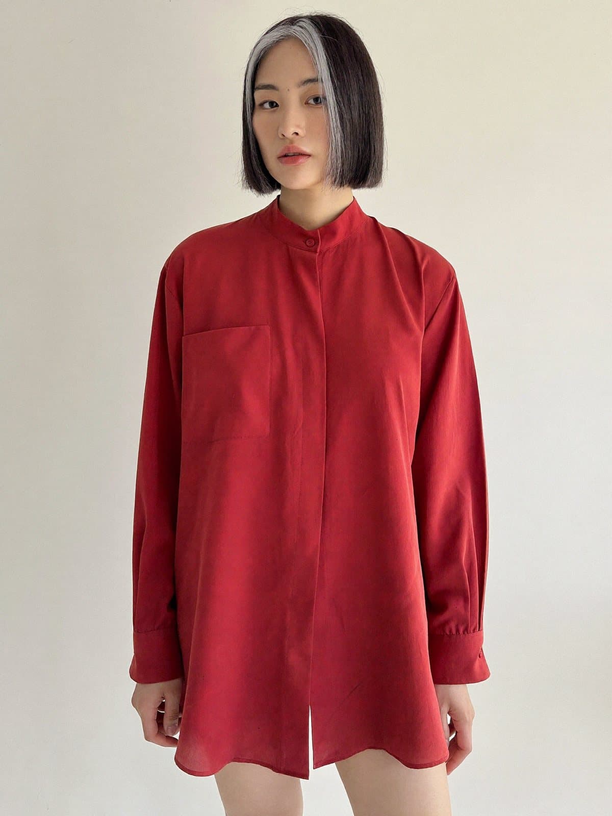 Maelle Silk Shirt in Oxblood, front view