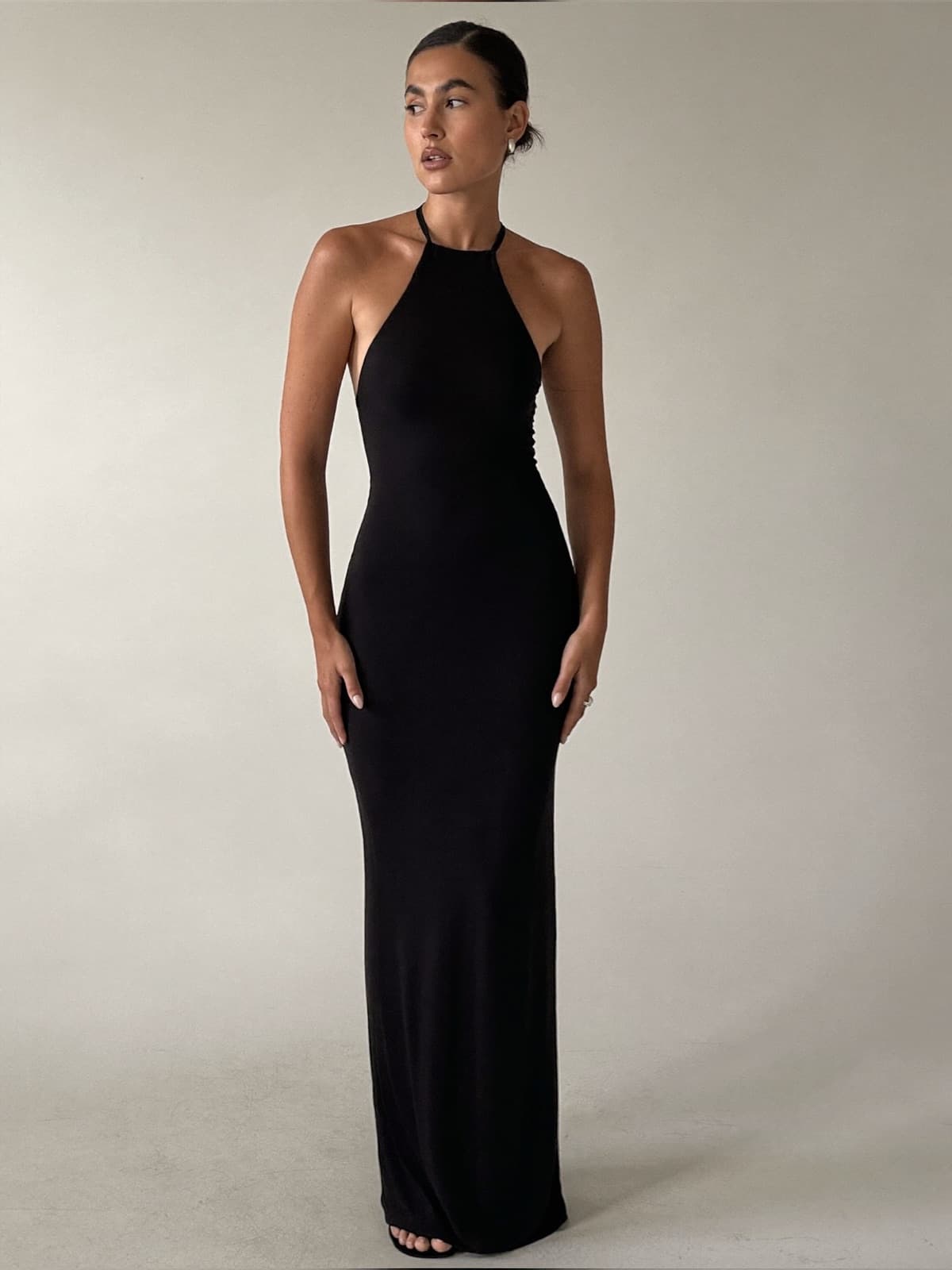 Marlowe Halter Maxi in Black, front view