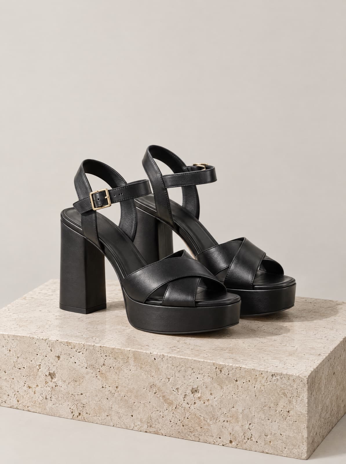Marta Platform Sandal in Black, side view