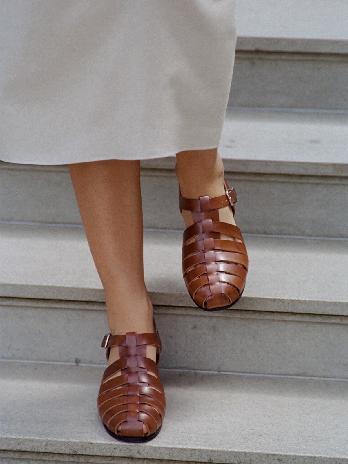 Nita Fisherman Sandal in Cognac, worn