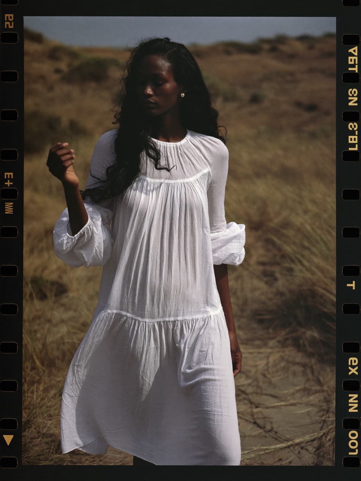 Noor Tiered Dress in White, worn on location