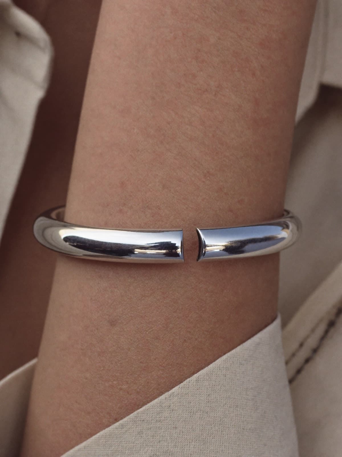 Orb Silver Cuff in Silver, worn