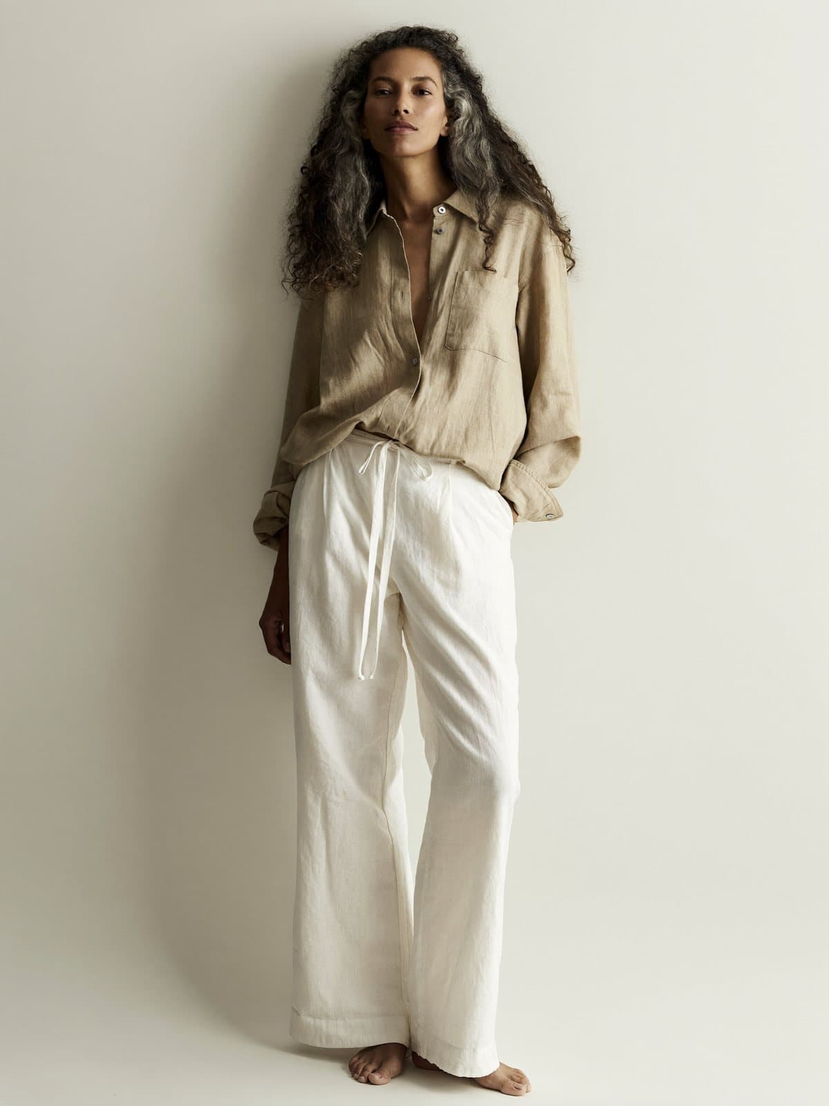 Oriane Linen Trouser in White, front view