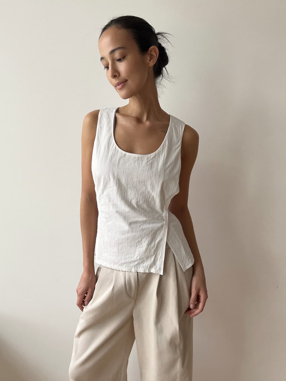 Orla Ribbed Vest in White, front view
