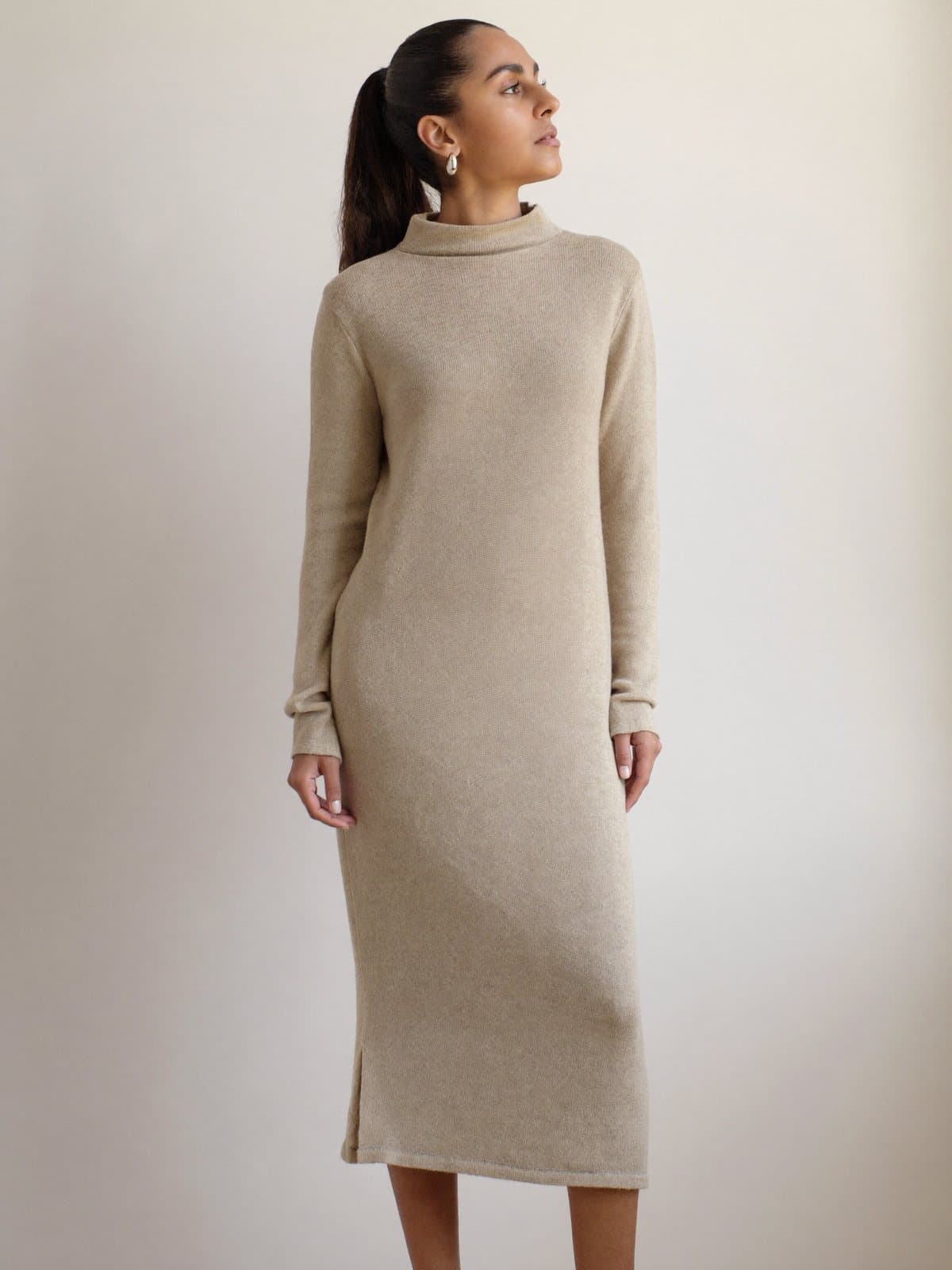 Ottilie Rib Dress in Oat, front view