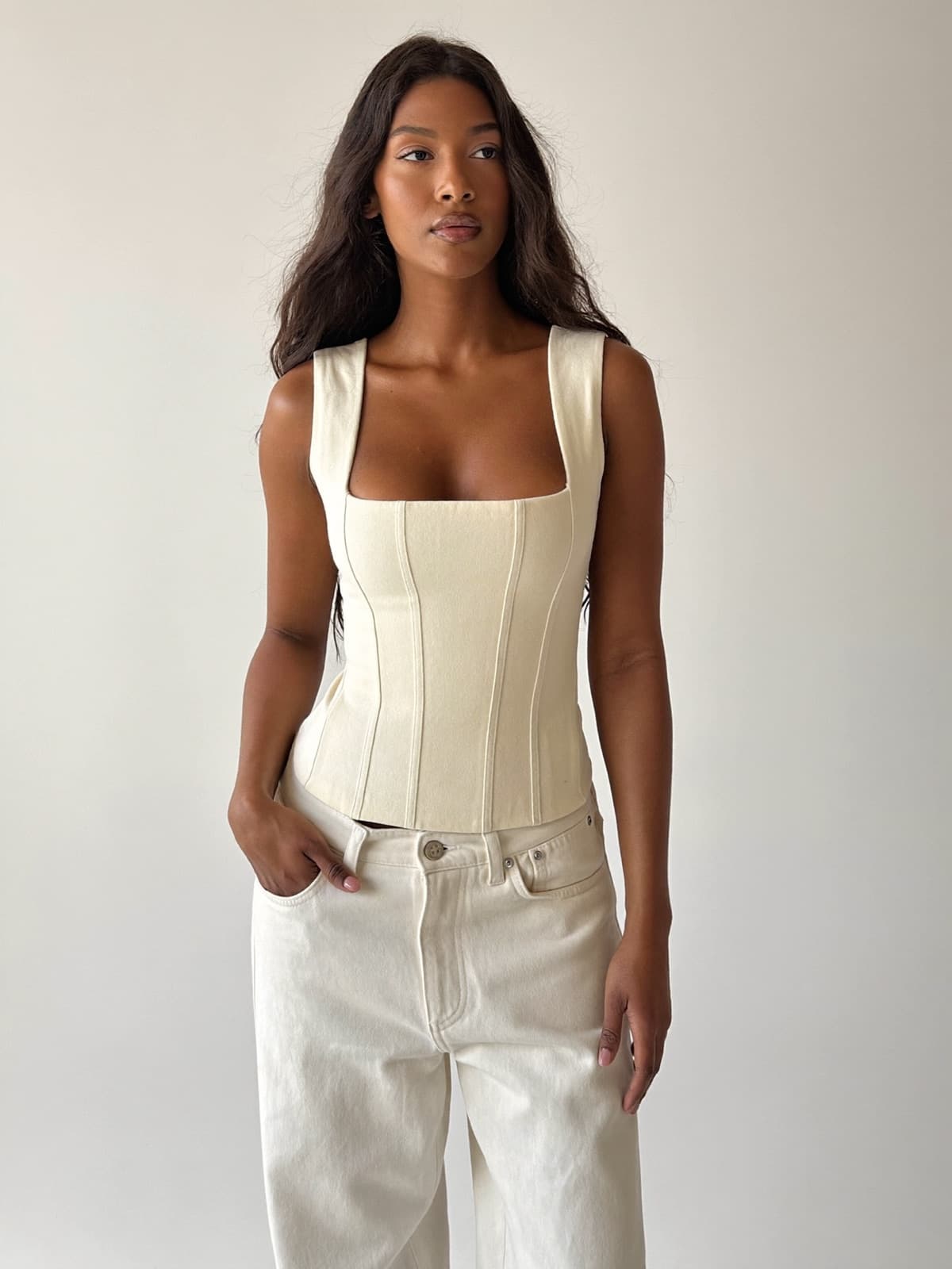 Paloma Corset Top in Ecru, front view