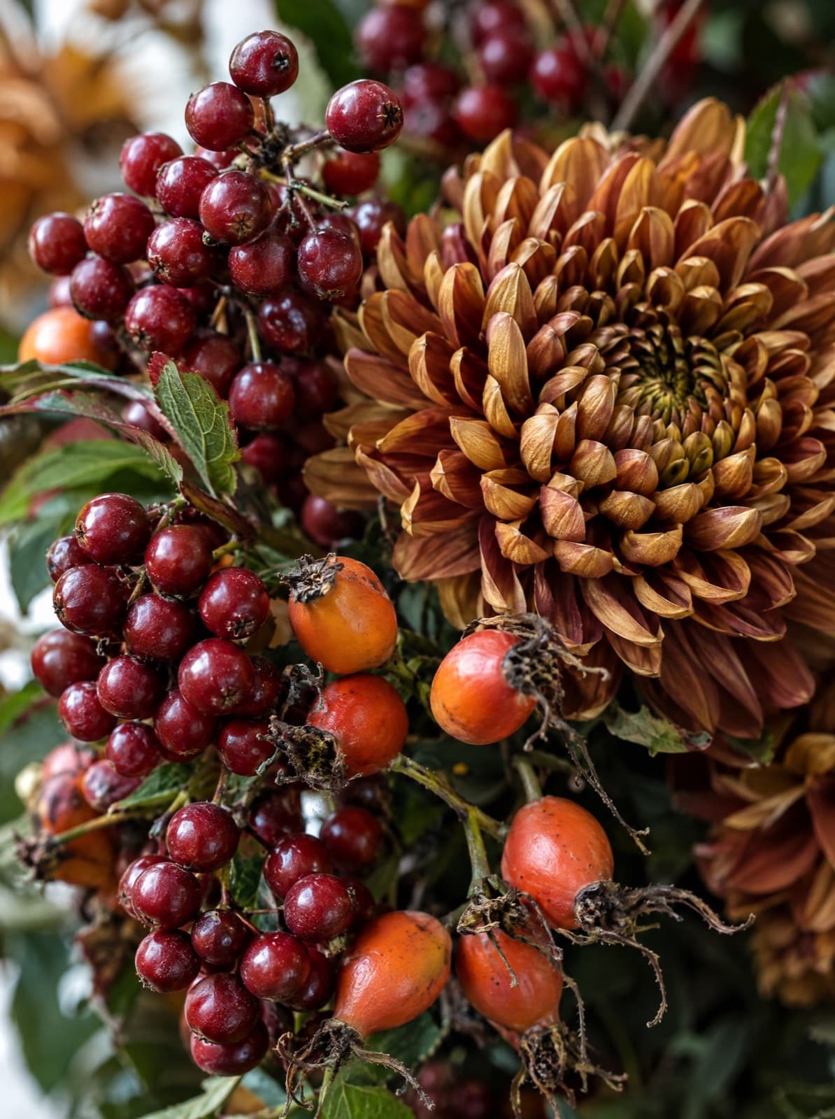 Autumn Branch Bouquet, close detail of the blooms
