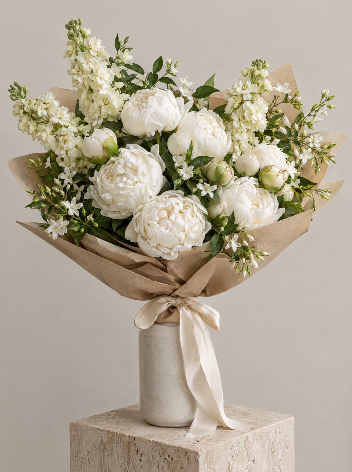 White Peony Bouquet, hand-tied